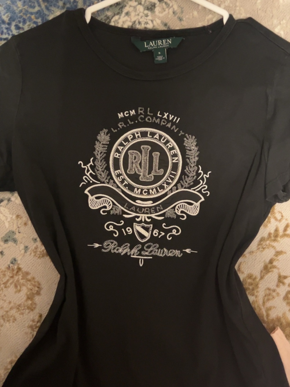 Ralph Lauren Black Short Sleeve Crewneck Tee with Silver Crest